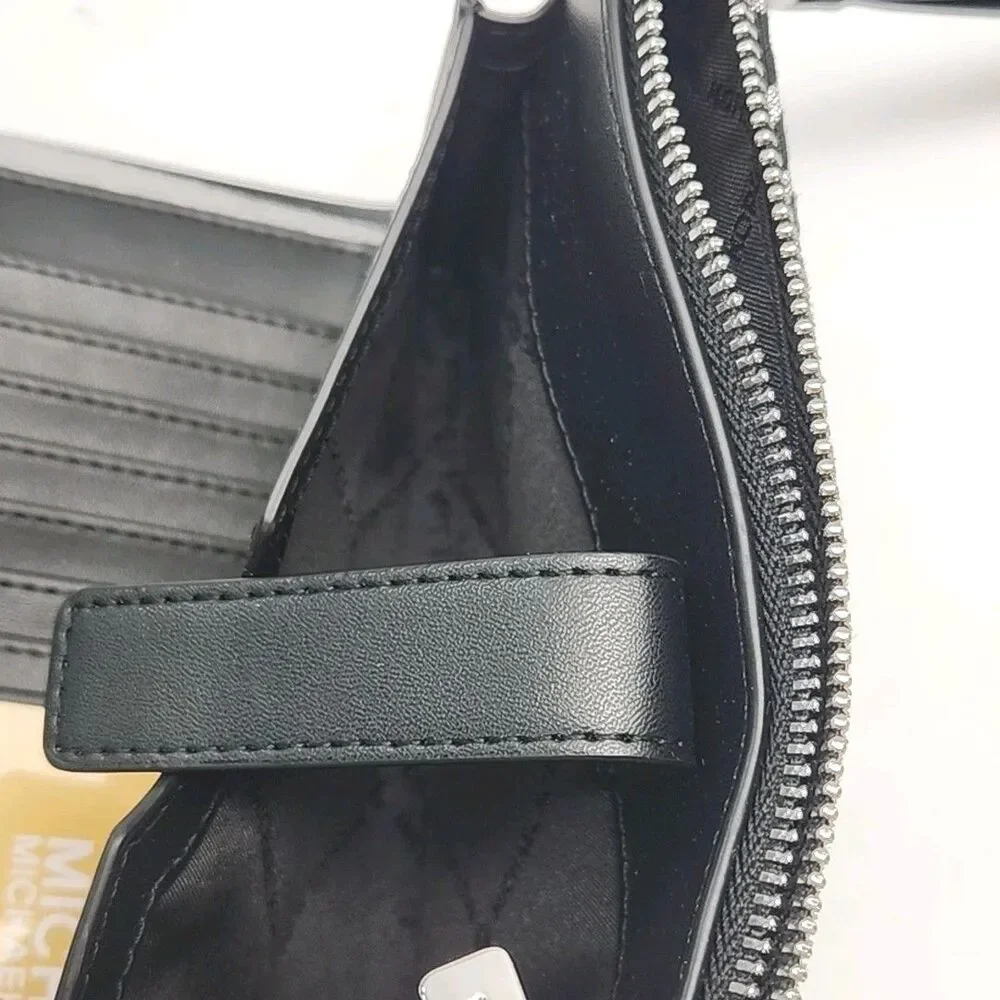 Michael Kors Wristlet Wallet Phone Black Silver Jet Set Double Zip 7.25x4.5